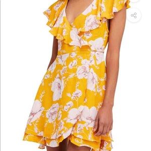 Free People French Quarter- Floral Mini Wrap Dress in yellow